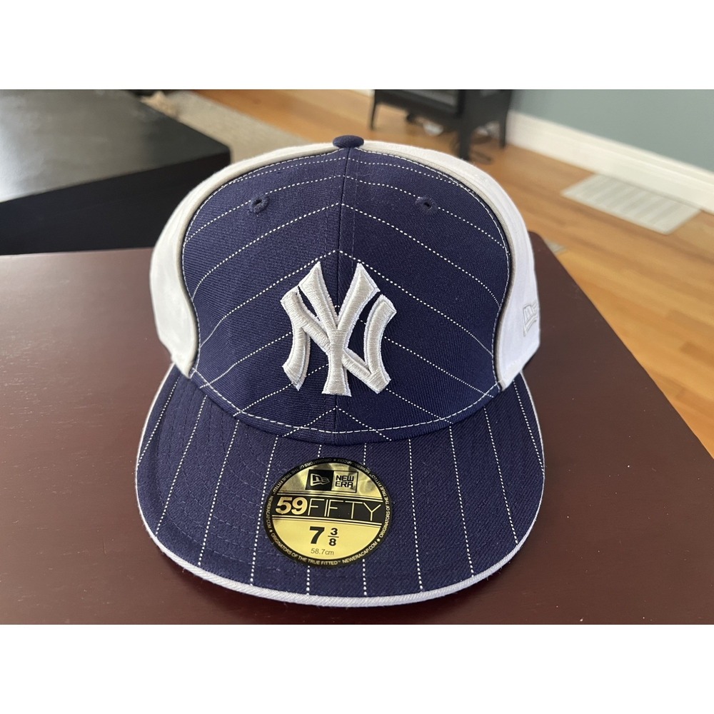 New York Yankees Jeter New Era Authentic 59FIFTY Fitted Hat Navy and White Strip